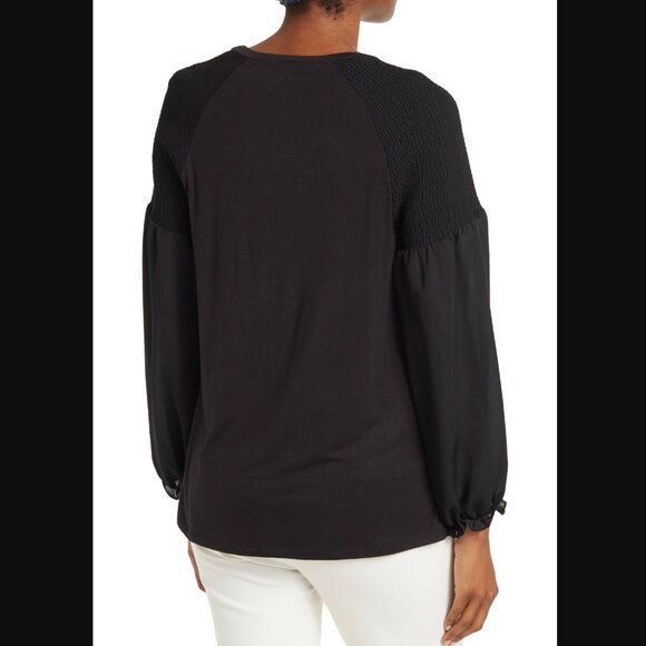 NWT Ellen Tracy Long Sleeve Mixed Media Top S Black - Picture 2 of 3
